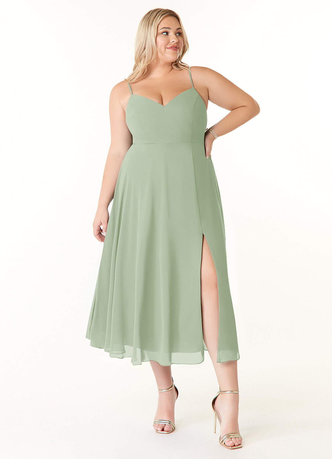 Azazie Clarissa Bridesmaid Dresses Dusty Sage A-Line V-Neck Chiffon Dress image6