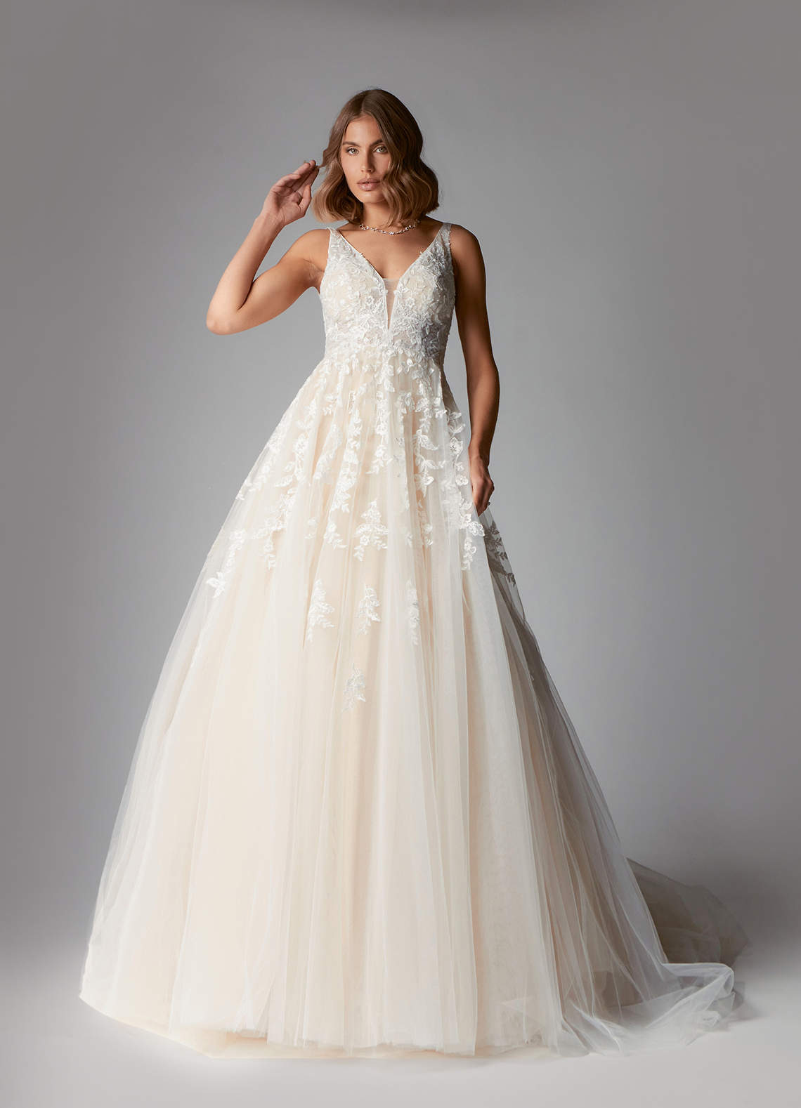 Azazie Sorella Wedding Dresses A-Line V-Neck Sequins Tulle Chapel Train Dress image1