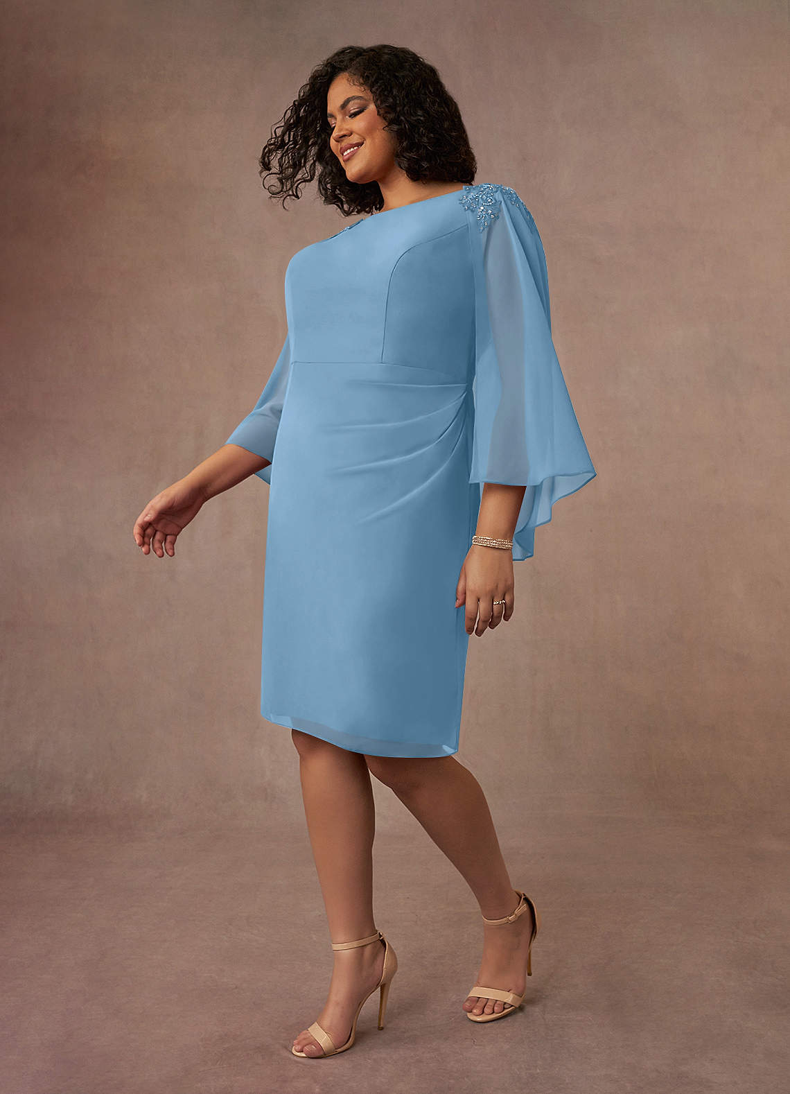 Azazie Carmela Mother of the Bride Dresses Steel Blue Sheath Lace Chiffon Dress image1