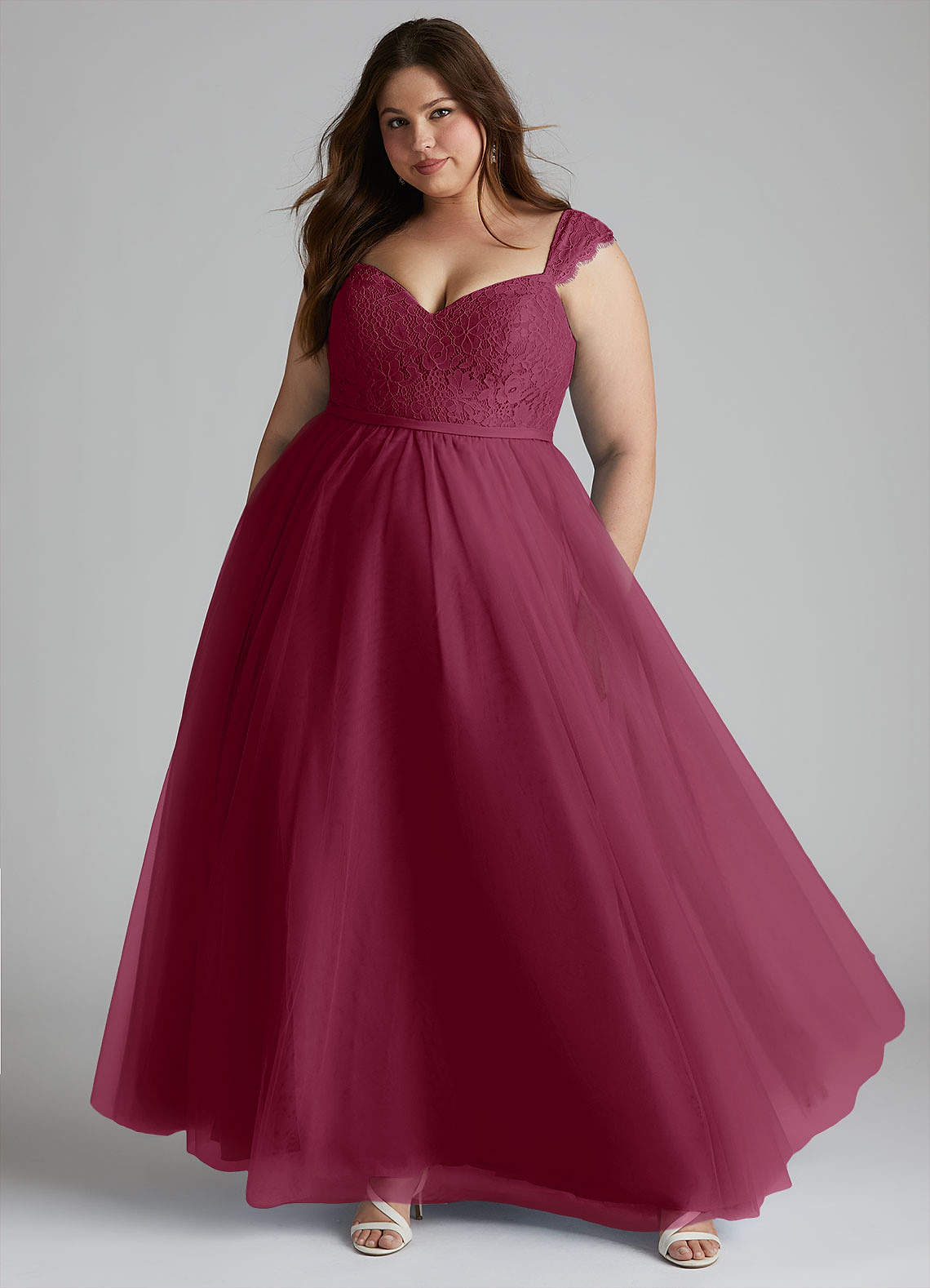 Azazie Luxi Bridesmaid Dresses Mulberry A-Line Pleated Tulle Dress image1