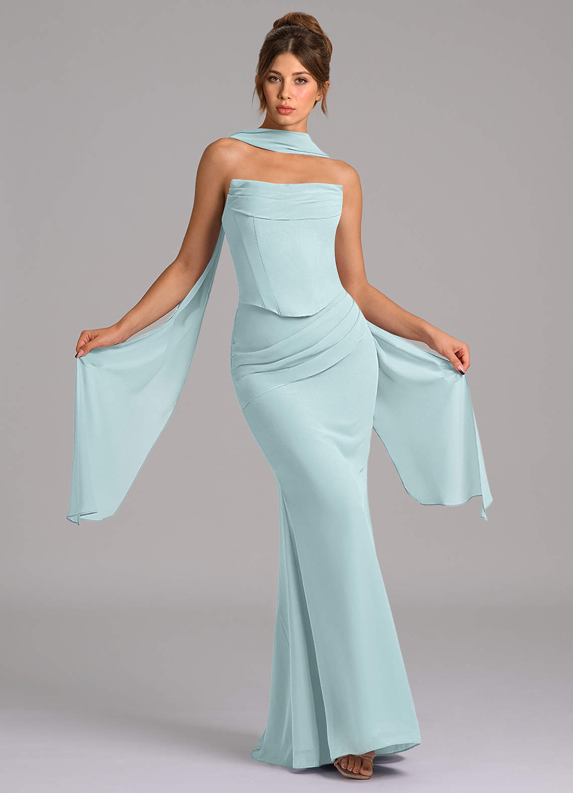 Azazie Sorrel Suknie dla druhen Syrena Gorset Szyfon Do ziemi Sukienka image1