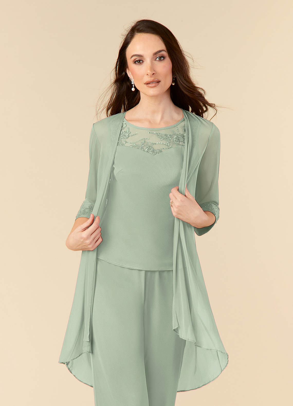 Azazie Frances Mother of the Bride Dresses Dusty Sage Jumpsuit/Pantsuit Scoop Mesh Dress image4