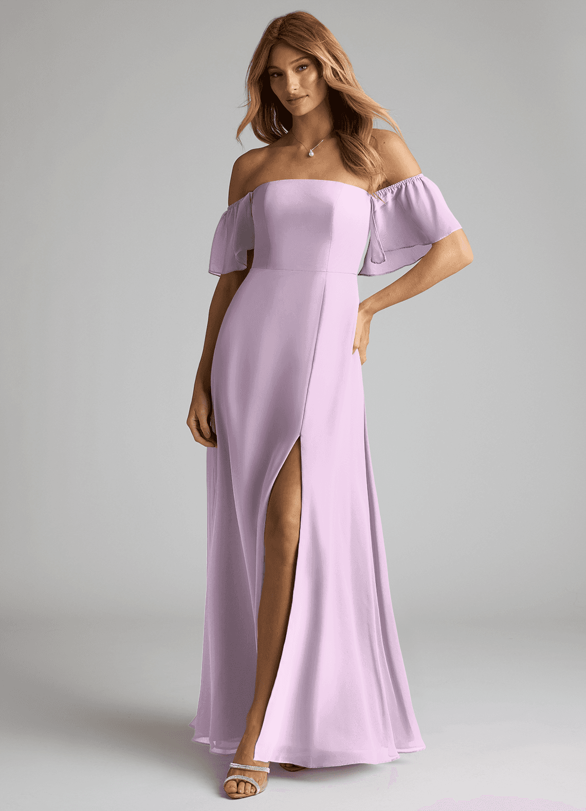 lilac off the shoulder bridesmaid dresses Ladivine 7493 - Long A-Line Dress