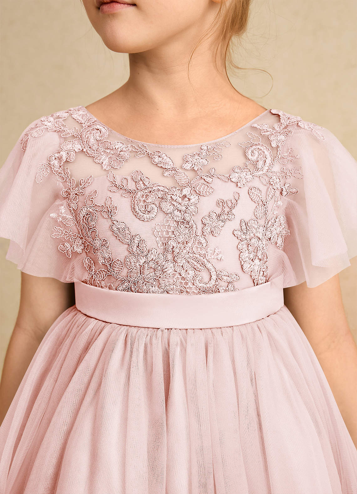 Azazie Queenie Flower Girl Dresses Blushing Pink A-Line Lace Dress image3