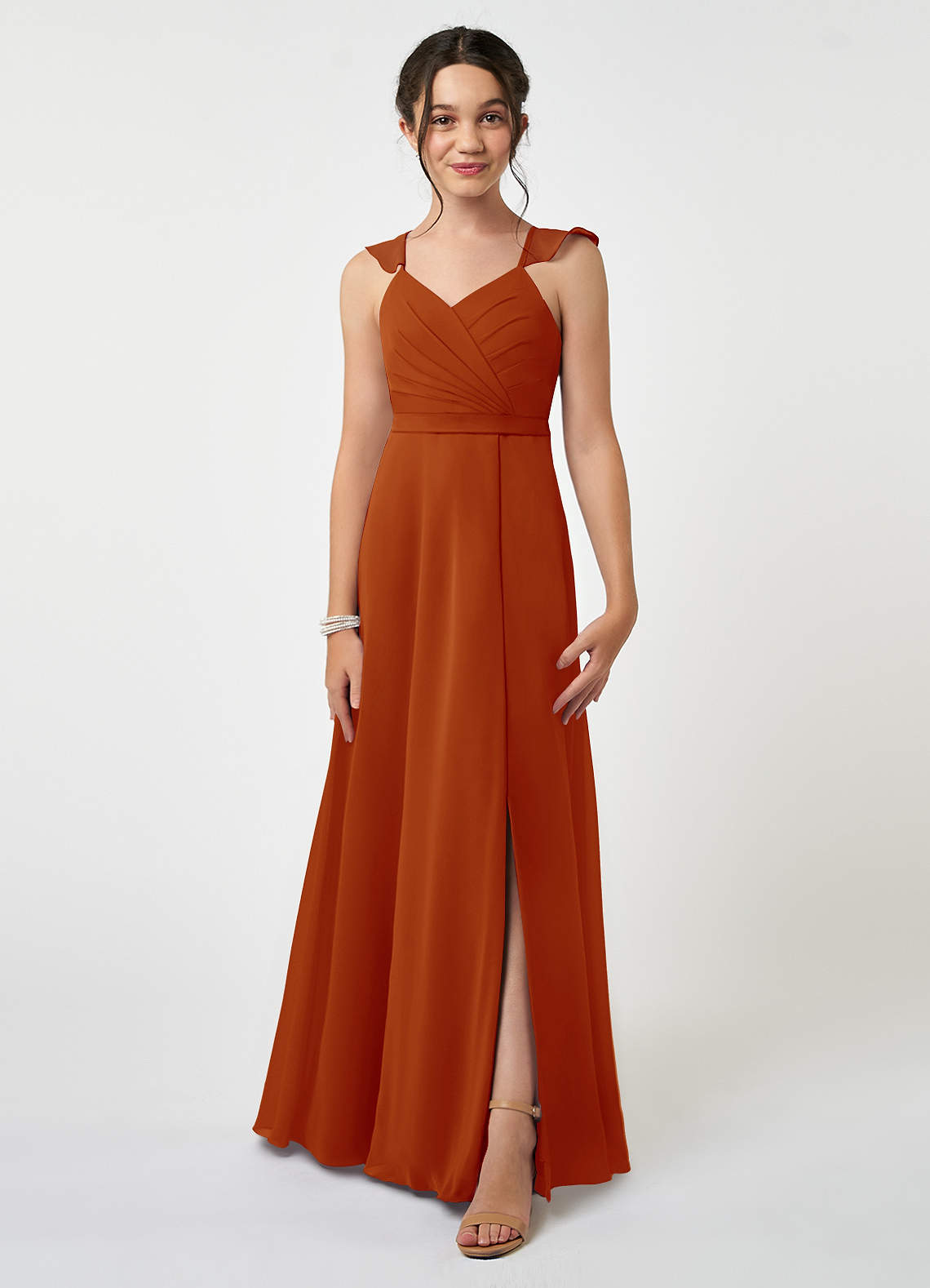 Azazie Emily Junior Paprika A-Line Ruched Chiffon Dress image1