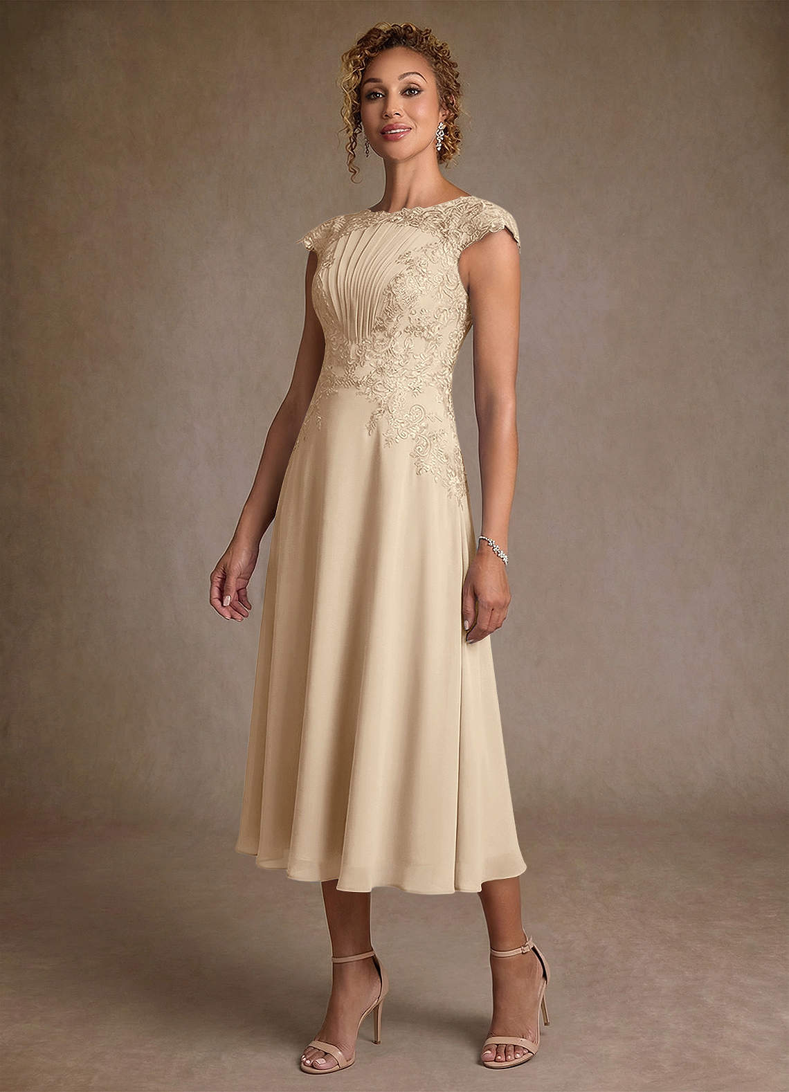 Azazie Crista Mother of the Bride Dresses Champagne A-Line Lace Chiffon Dress image3