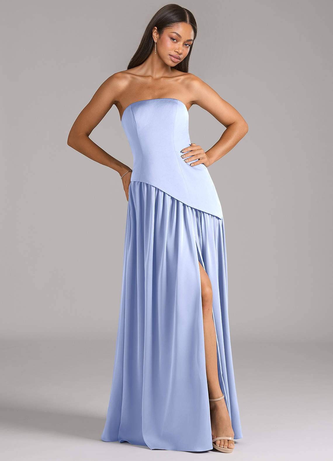 adeline bridesmaid dress Azazie A-Line Strapless Floor-Length Stretch Satin Bridesmaid Dresses