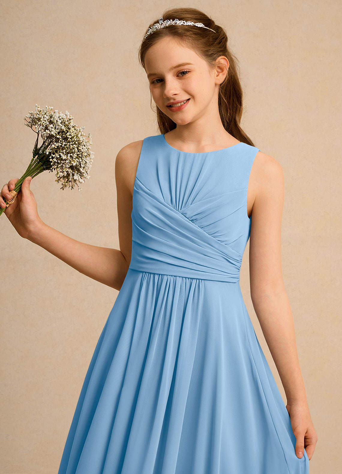 Azazie Ducky Girls Formal Flower Girl Dresses Powder Blue A-Line Pleated Chiffon Dress image2
