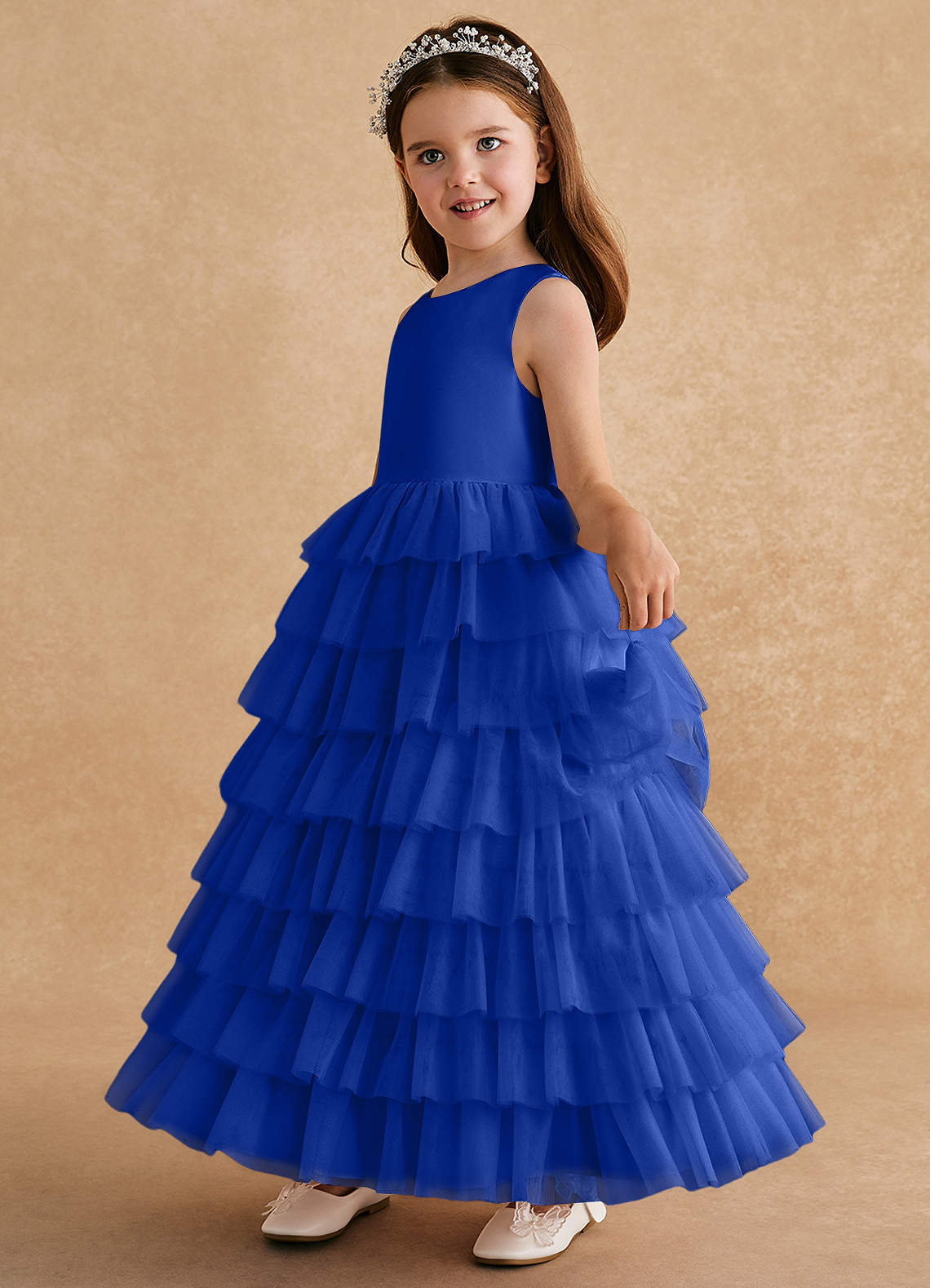 Azazie Twinkle Toes Royal Blue A-Line Bow Tulle Dress | Azazie