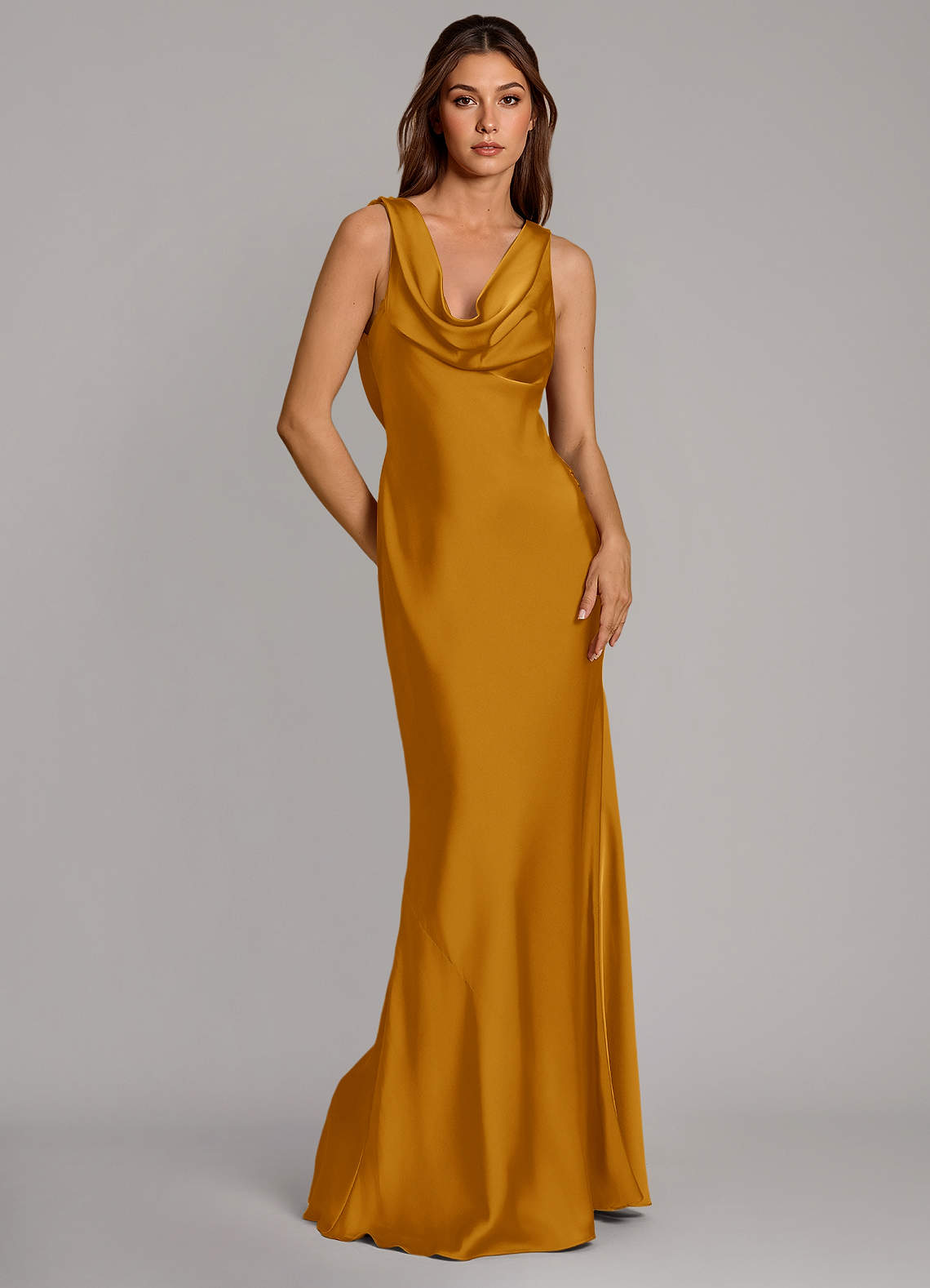 Azazie Cheryl Vestidos de damas de honor Vestido de Caramelo de Satén Elástico de Corte Sirena image1