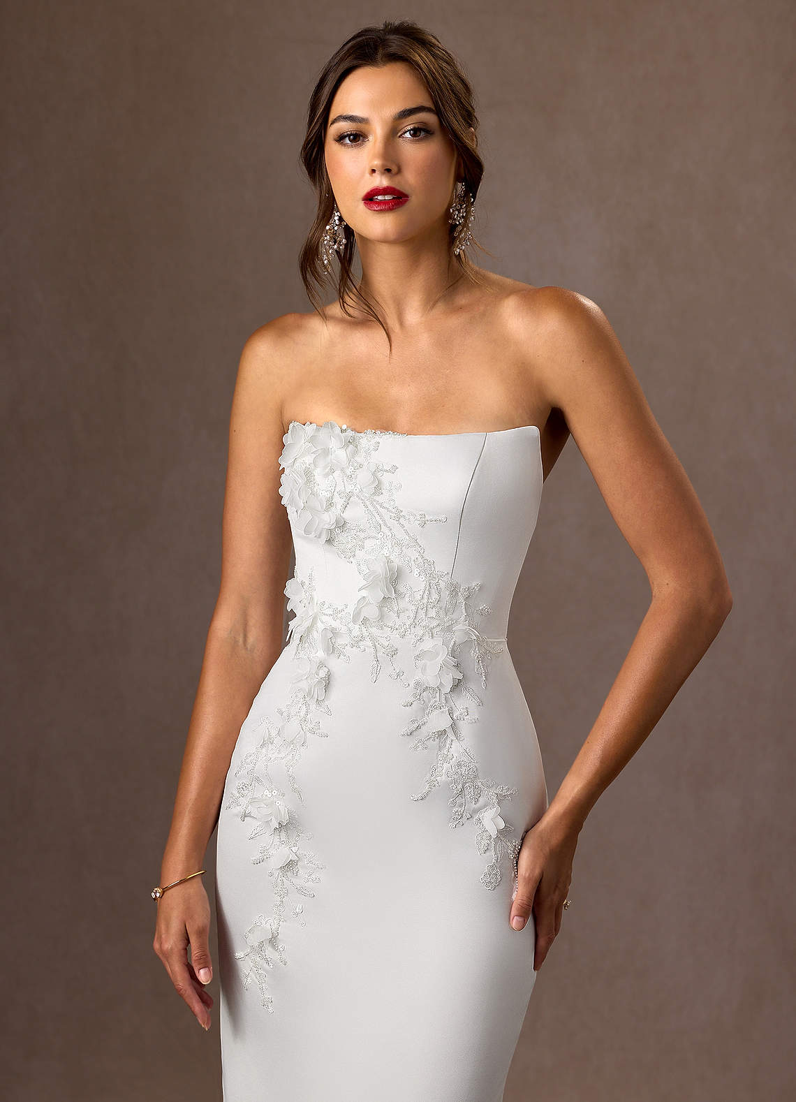 Azazie Sersi Robes de mariée Robe Sirène en Mat Satiné Sans bretelle Blanc De Diamant image5