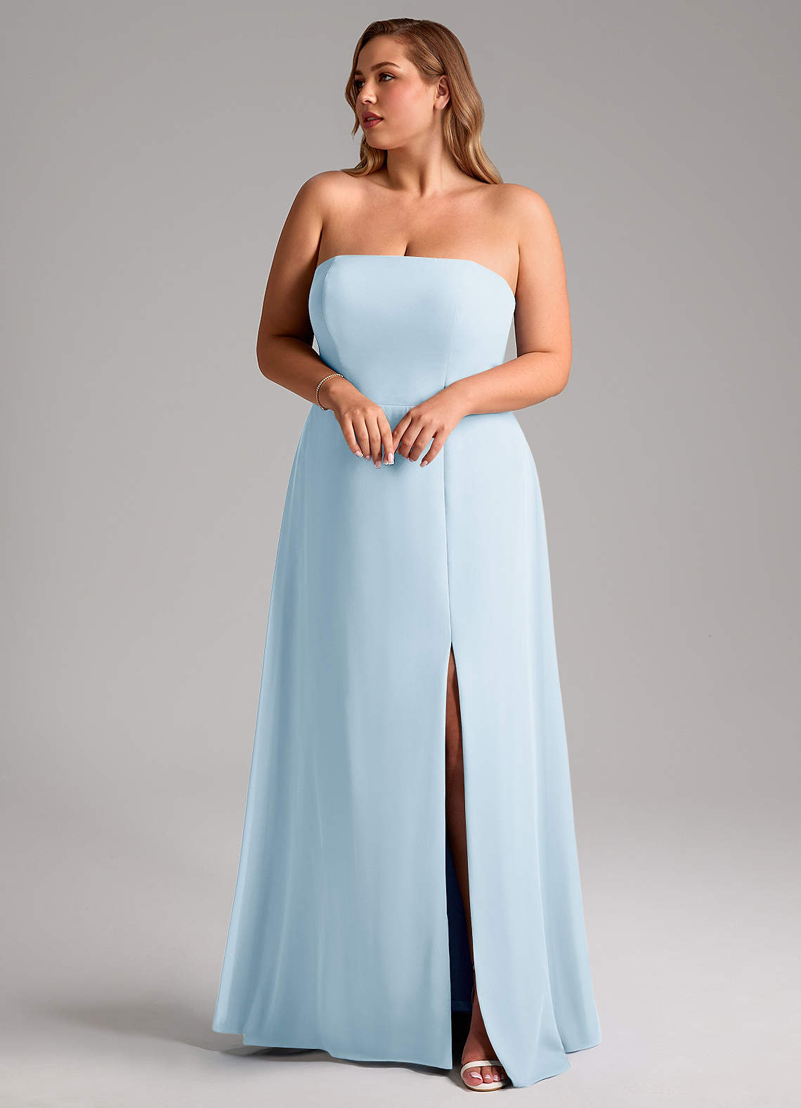 Azazie Wren Abiti da Damigella Abito Convertibile A-Line in Chiffon Spacco Laterale Azzurro image9