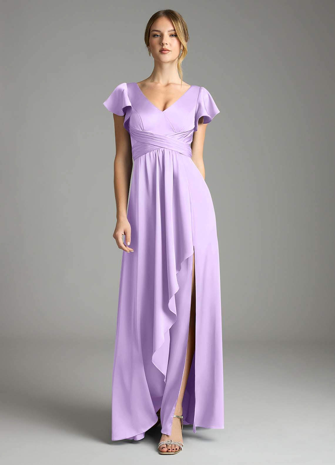grayish purple bridesmaid dresses Azazie A-Line One-Shoulder Floor-Length Chiffon Bridesmaid Dresses