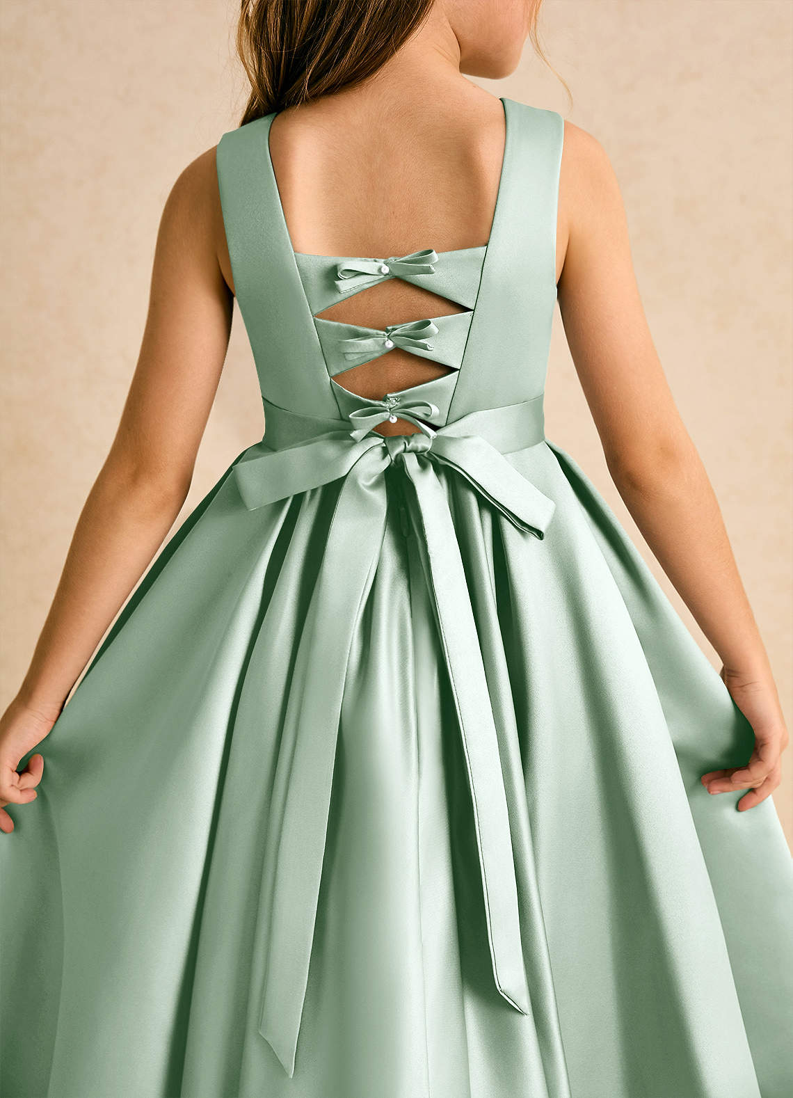 Azazie Junebuj vestidos de niña de las flores Vestido de Agave de Satin Mate de Princesa con Plisado image6