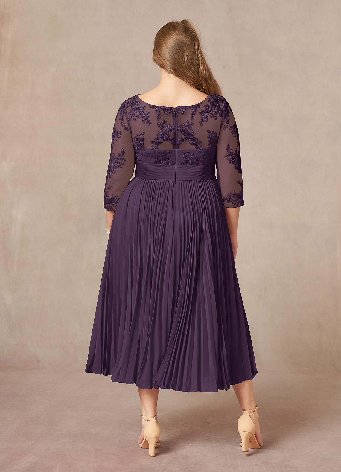 Azazie Tutu Mother of the Bride Dresses Plum A-Line Boatneck Lace Chiffon Dress image7