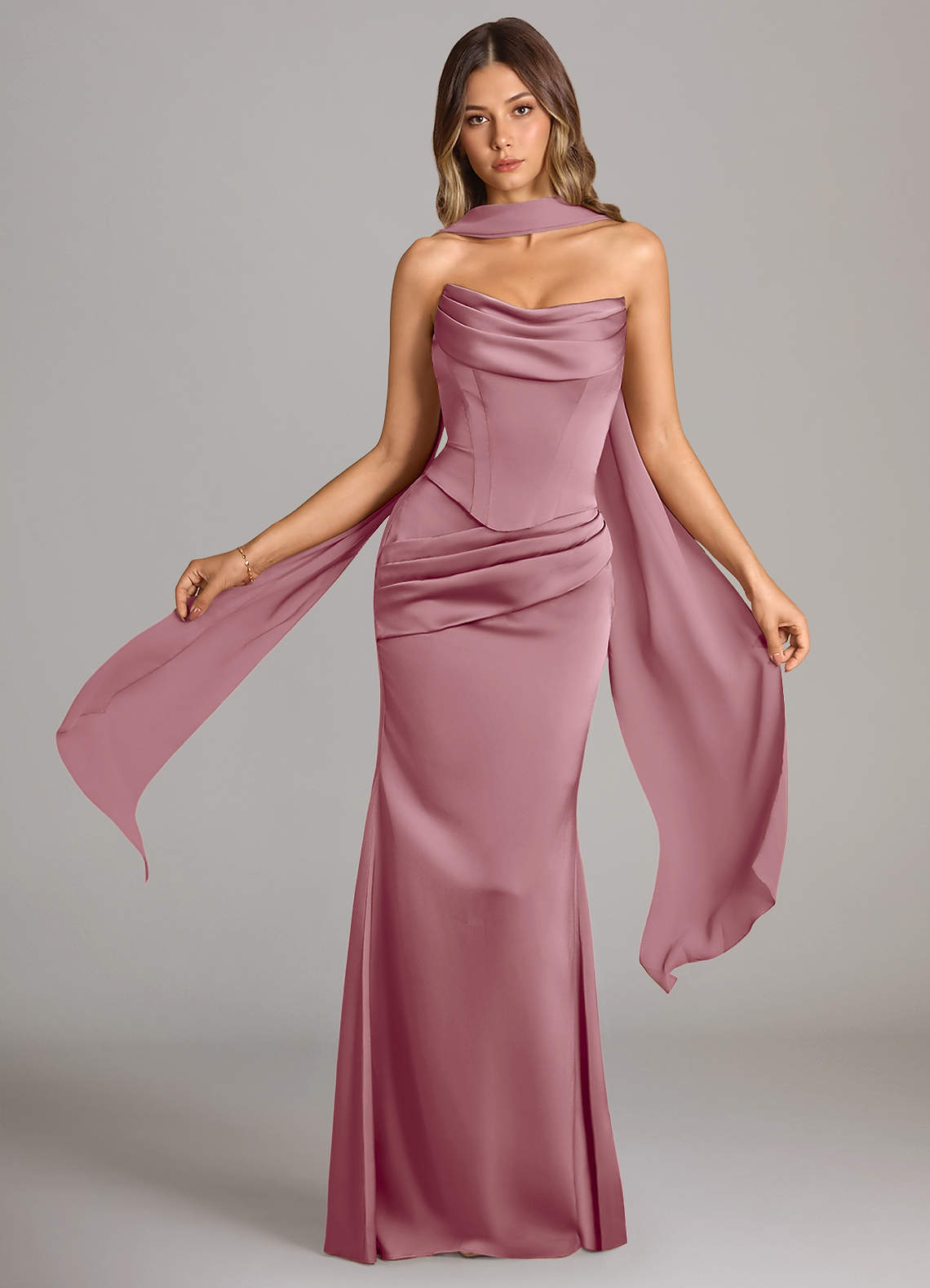 Azazie Sorrel Bridesmaid Dresses Vintage Mauve Mermaid Strapless Stretch Satin Convertible Dress image1