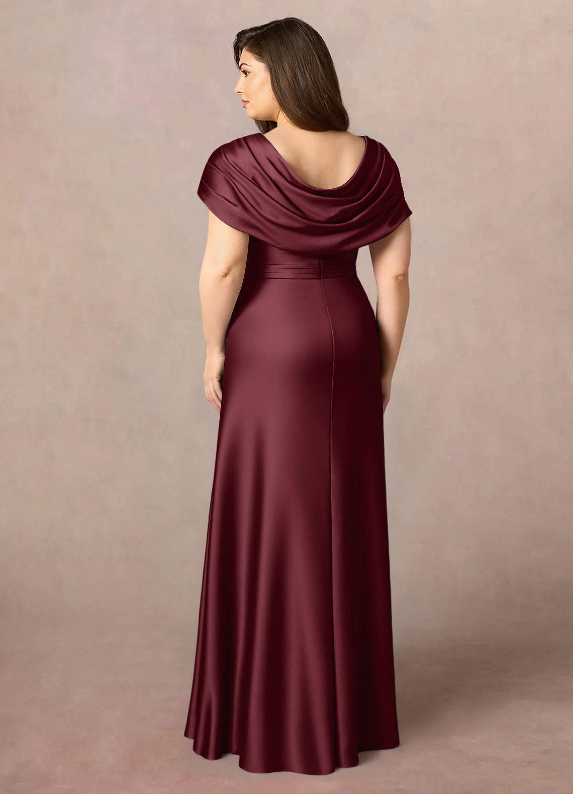 Azazie Branford Mother of the Bride Dresses Cabernet A-Line Pleated Stretch Satin Dress image9