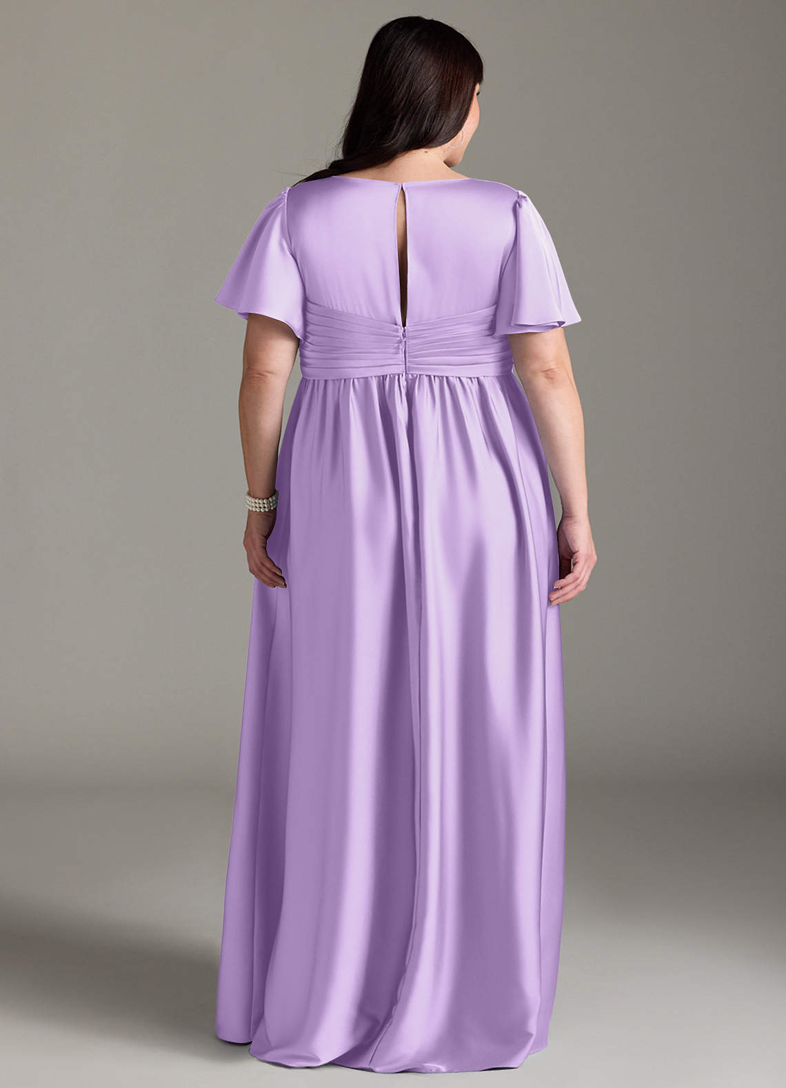 Azazie Verna vestidos de dama de honor de maternidad Vestido de Corte en A Volante Hasta el suelo Satén Elástico image10