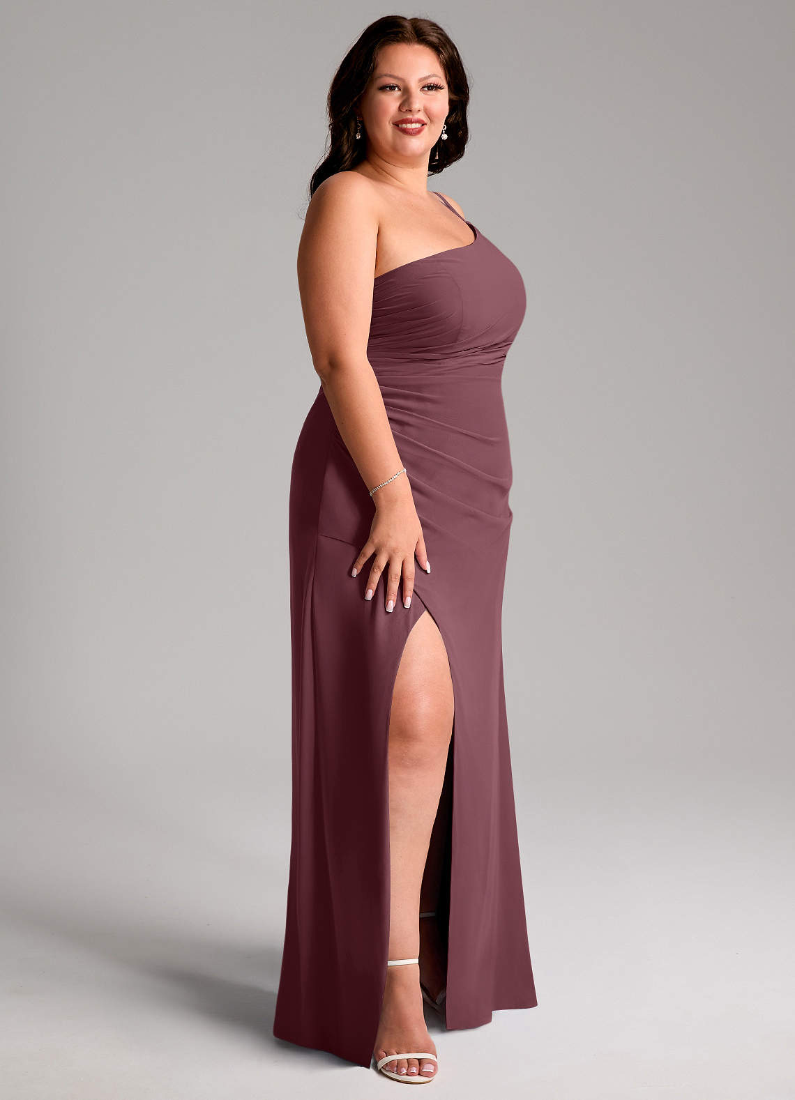 Azazie Eren Jurken voor bruidsmeisjes Jurk van Chiffon met Kolom One-Shoulder Sangria image11