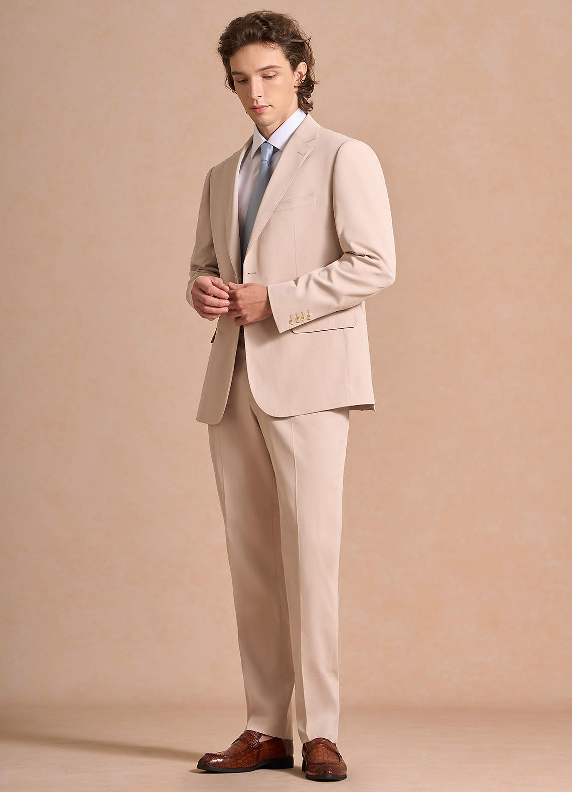 front Carter Tan Cotton Linen Blend Suit