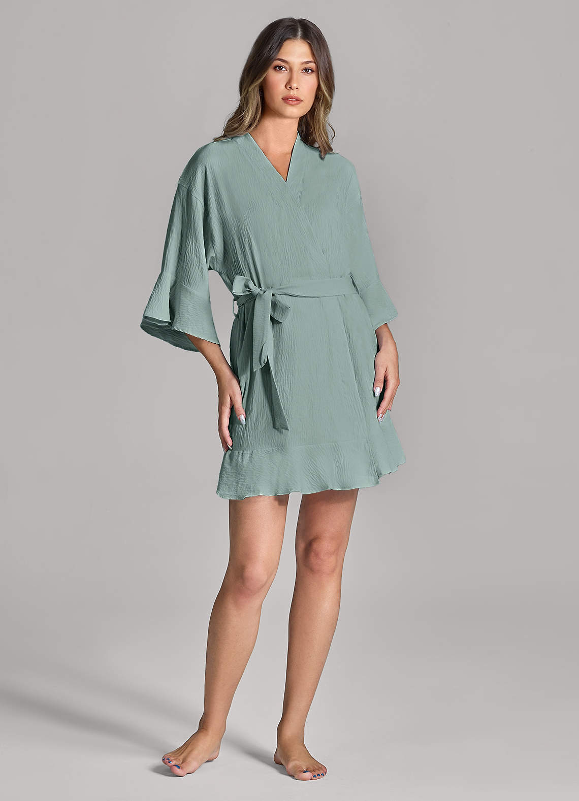 front Matching Color Ruffled Cloud-Soft Robe