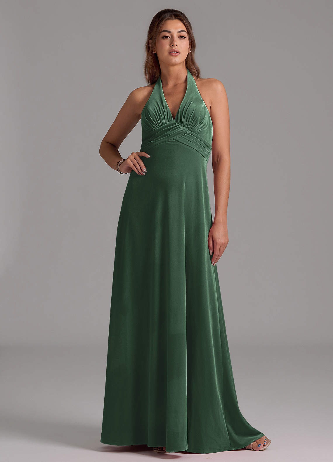 Azazie Tessie Brautjungfernkleider A-Linie Plissee Samt Kleid Eukalyptus image1