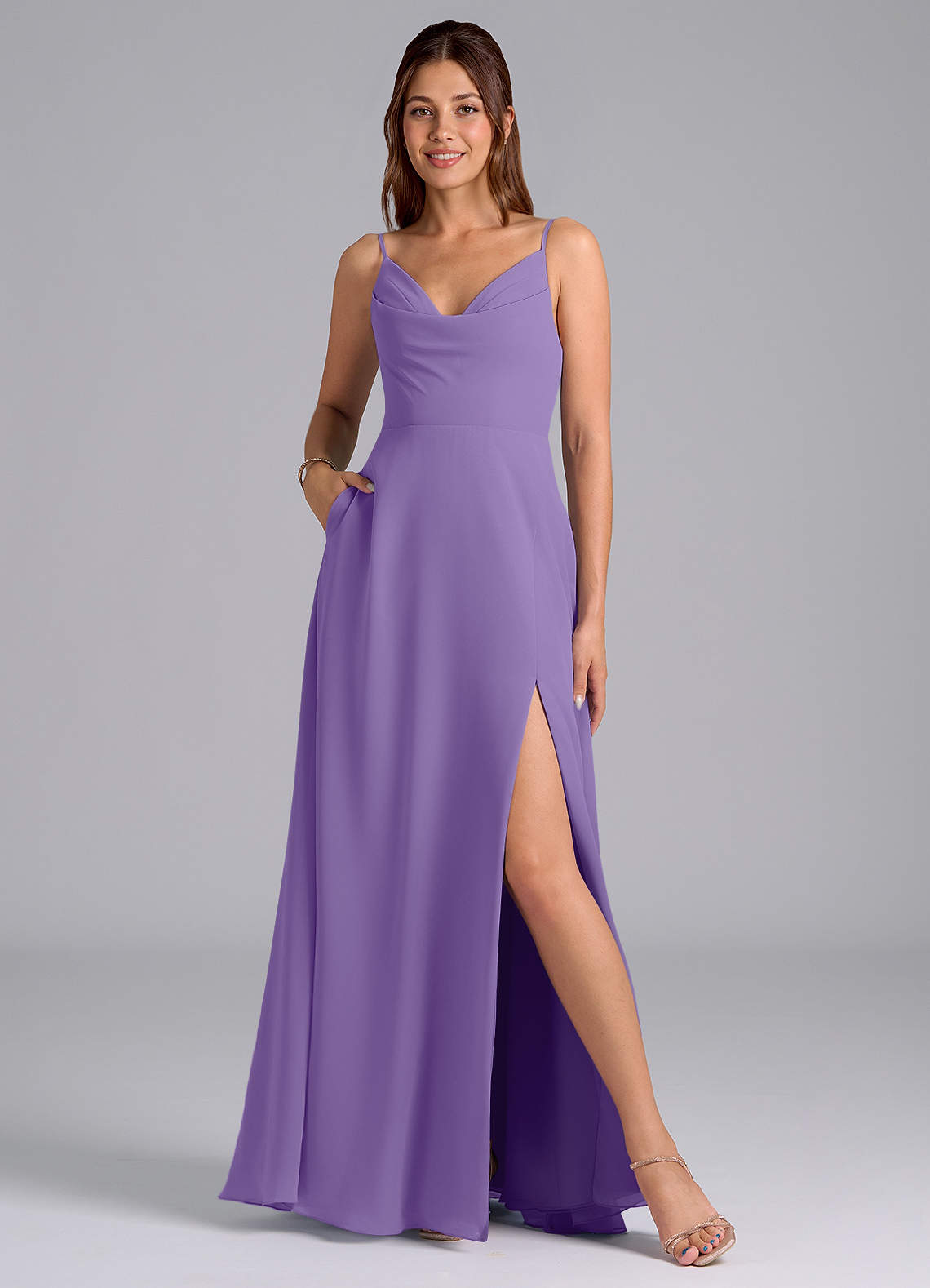 Azazie Sarella Bridesmaid Dresses Tahiti A-Line with Pockets Chiffon Dress image1