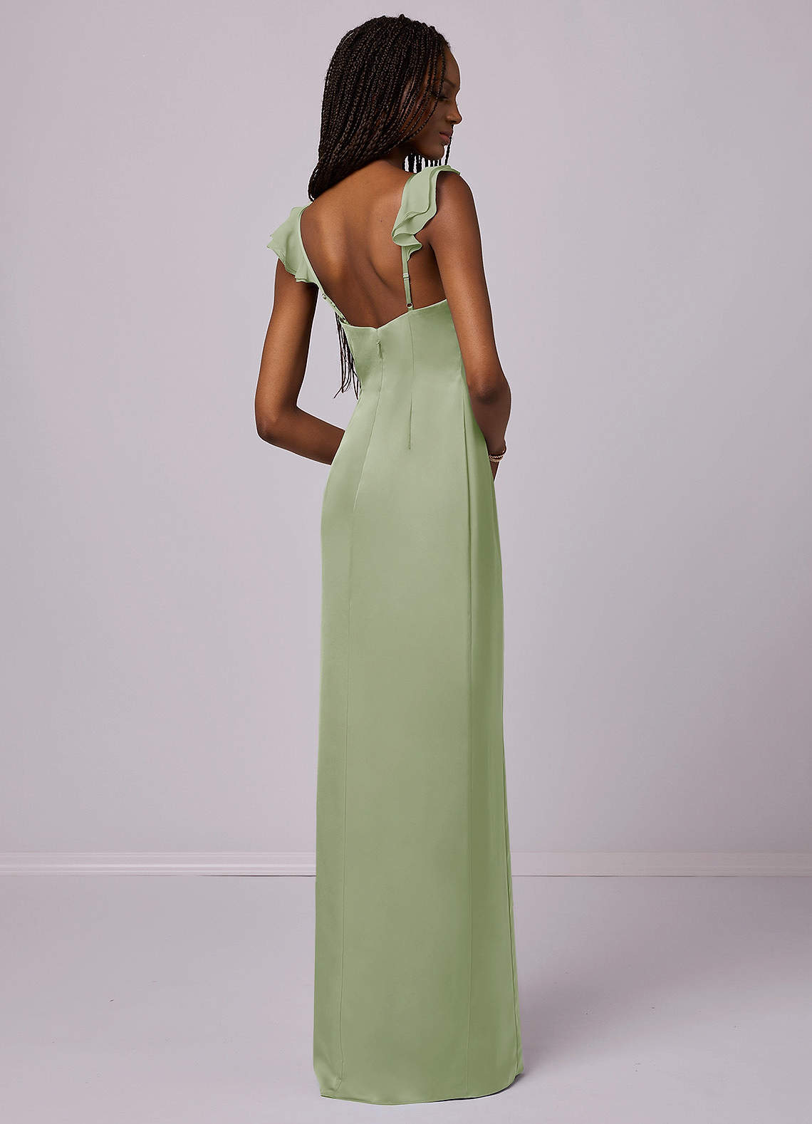 Barbie ♥ Azazie Bridesmaid Dresses Dusty Sage Sheath Stretch Satin Dress image1