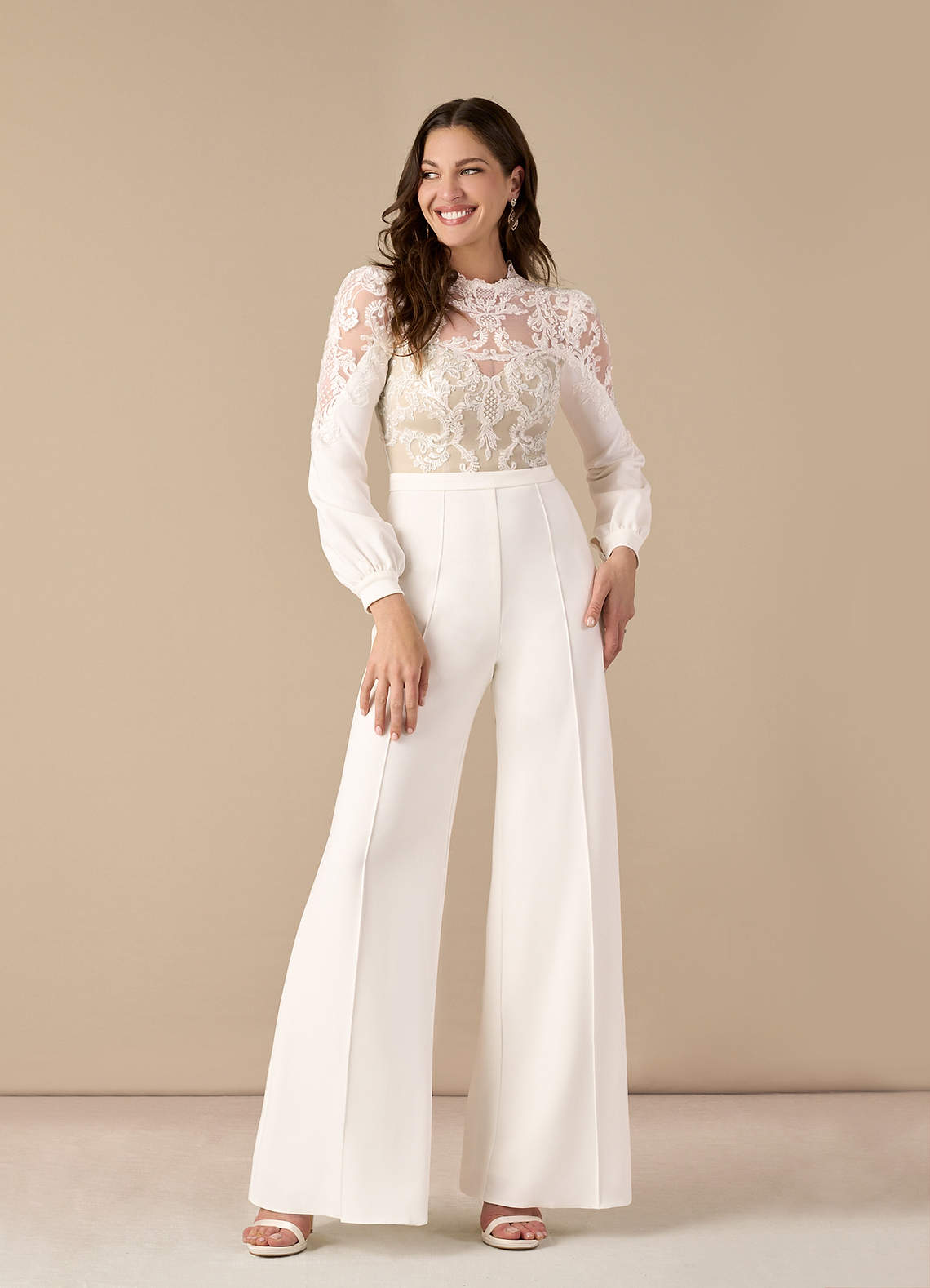 Azazie Cici Hochzeitskleider Hosenstile Hoher Ausschnitt Pailletten Stretch-Krepp Kleid Diamantweiß Nude image1