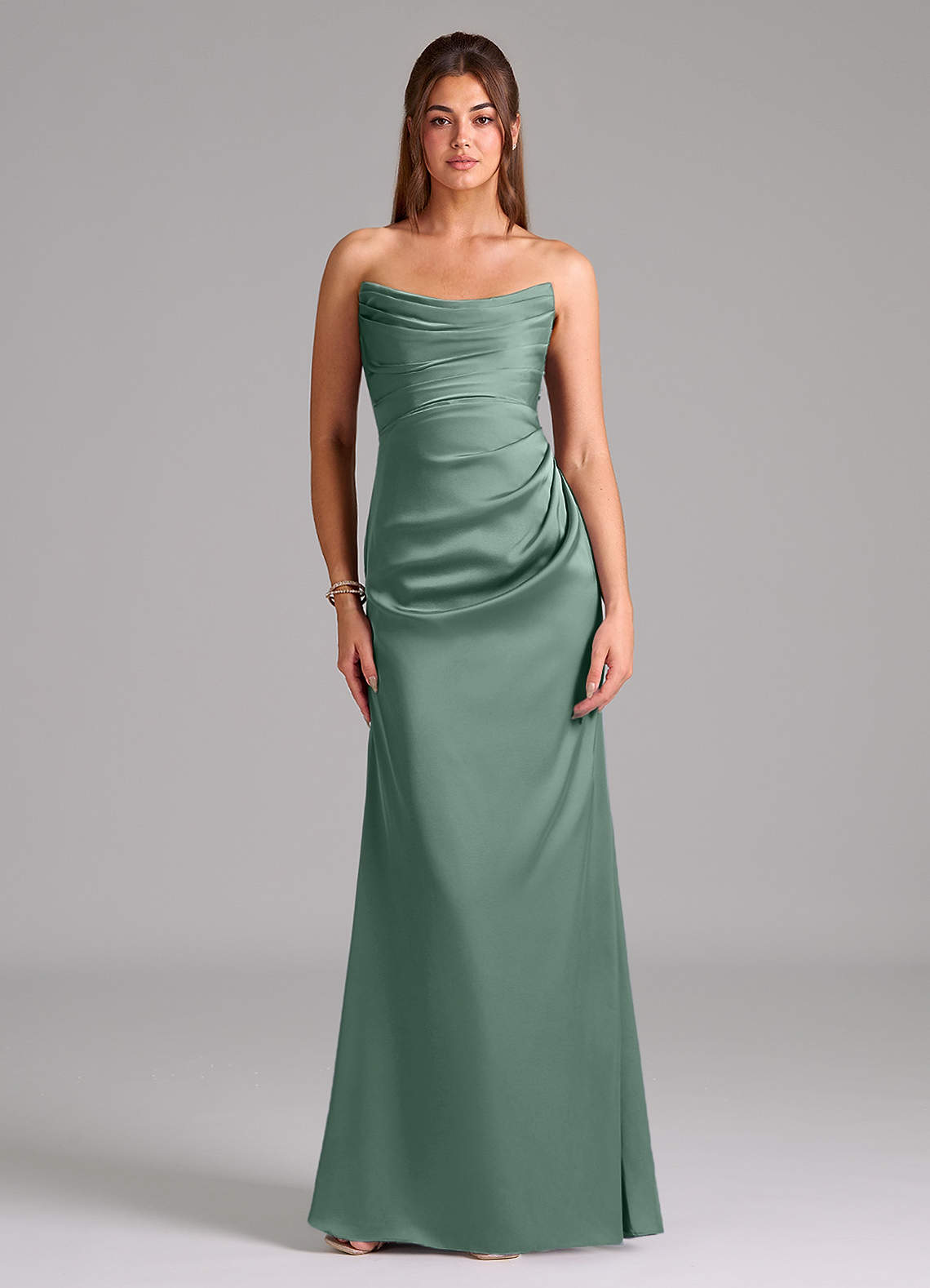 Azazie Lucille Bridesmaid Dresses Eucalyptus Mermaid Strapless Stretch Satin Convertible Dress image1