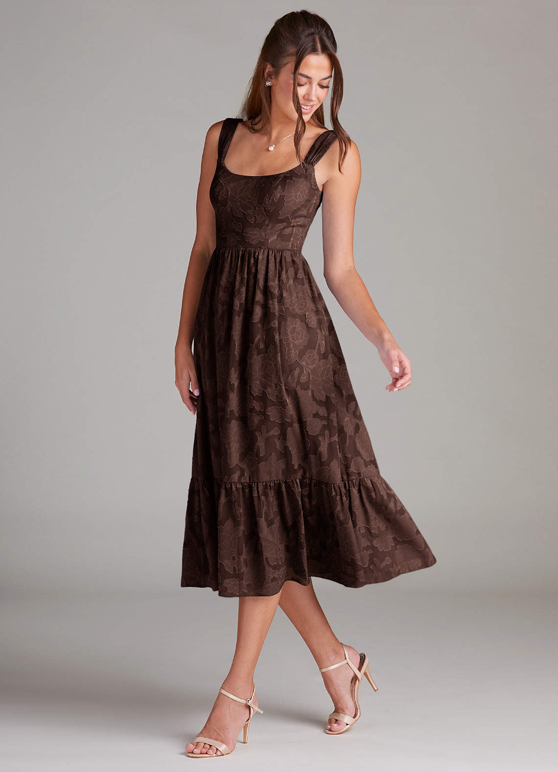 Azazie Alissa At-home Try On Dresses Agave A-Line with Pockets Floral Burnout Dress image4