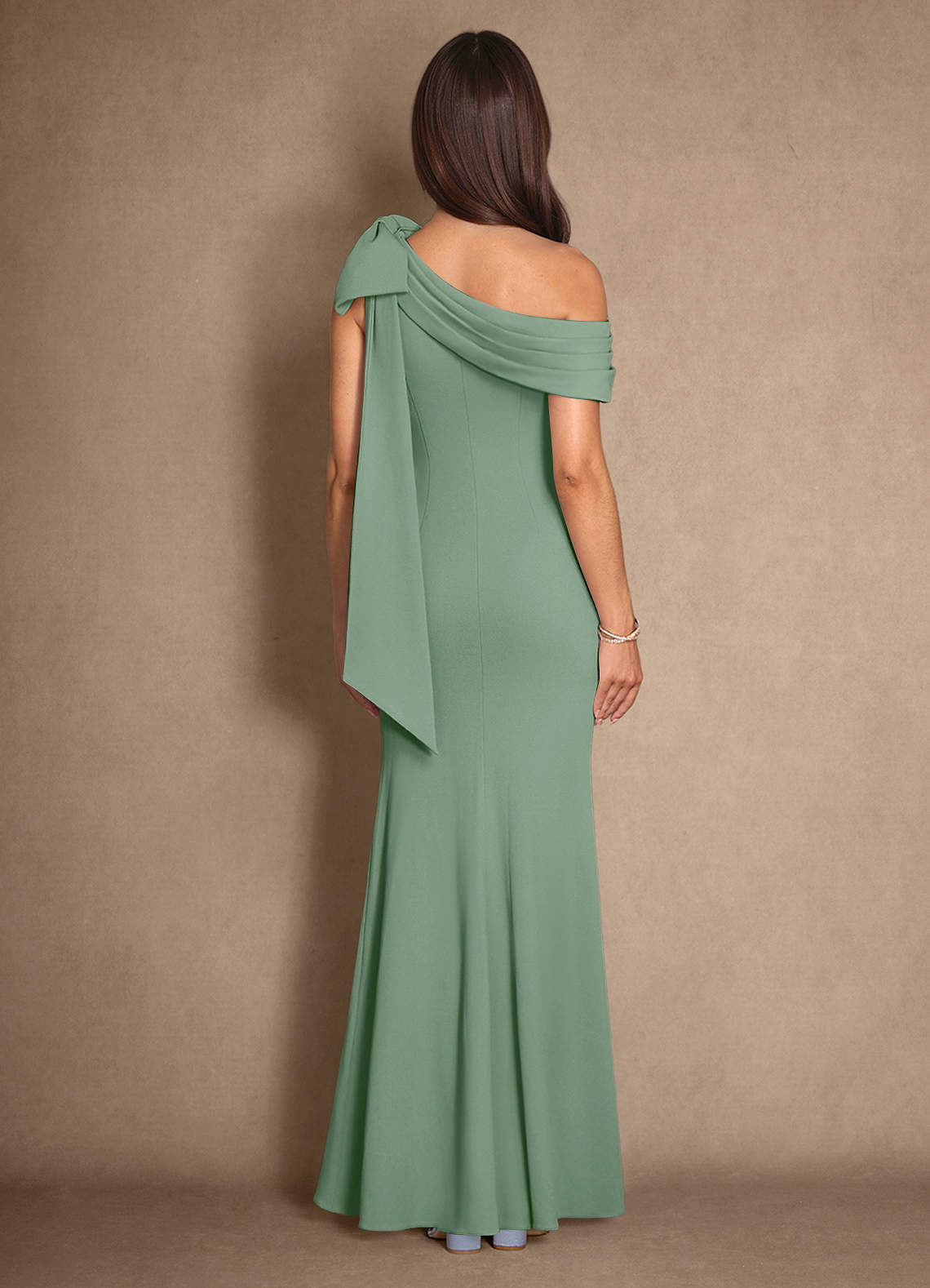 Azazie Myers Mother of the Bride Dresses Matcha Mermaid Pleated Stretch Crepe Dress image1