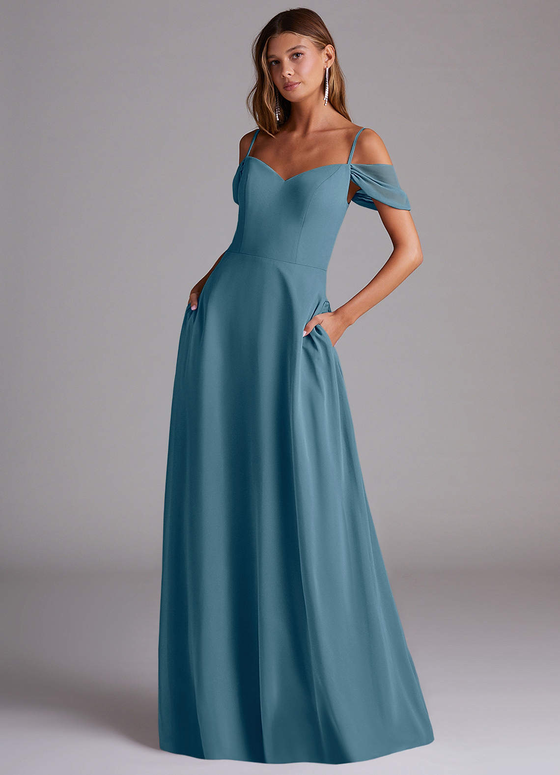 Azazie Marley Bridesmaid Dresses Bermuda A-Line Off the Shoulder Chiffon Convertible Dress image1