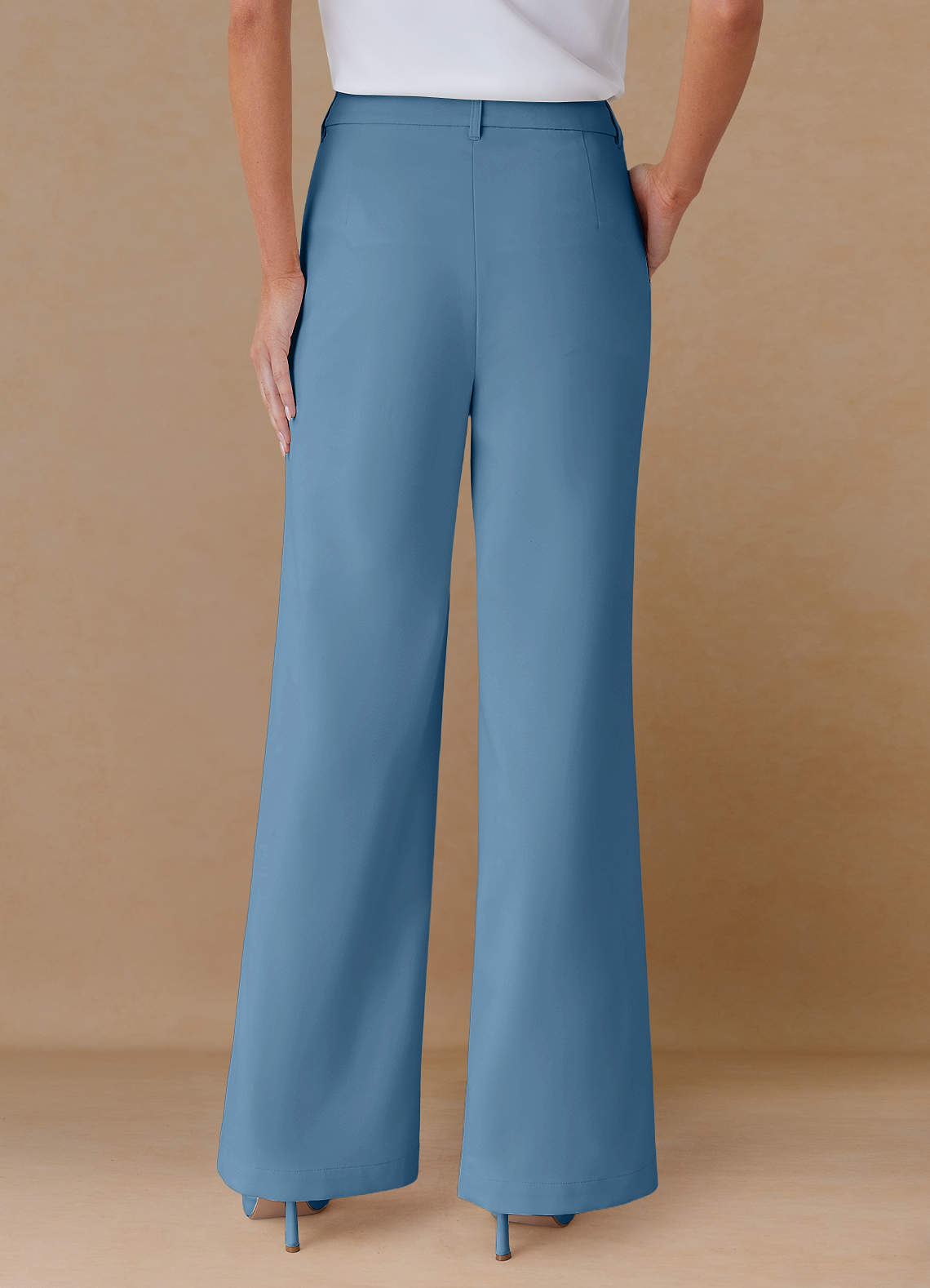 front Marina Steel Blue Refined Weave Straight-Leg Pants