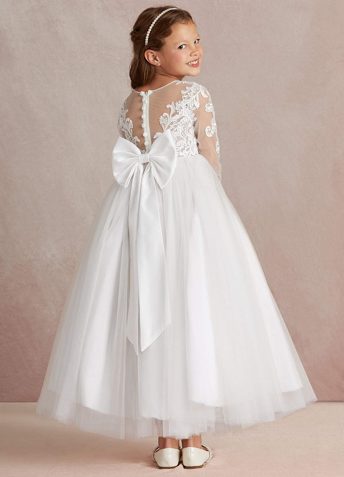 Azazie Elodie Flower Girl Dresses Ivory White Ball-Gown Lace Dress image3