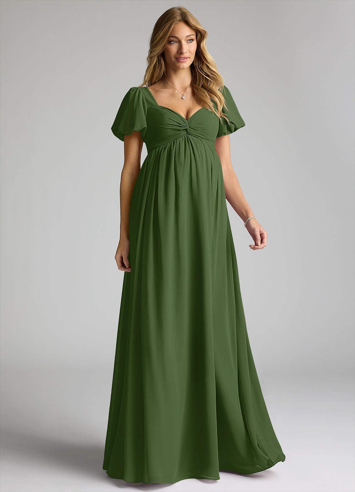 Azazie Madisynn Maternity Bridesmaid Dresses Bow Chiffon Floor-Length Dress image1