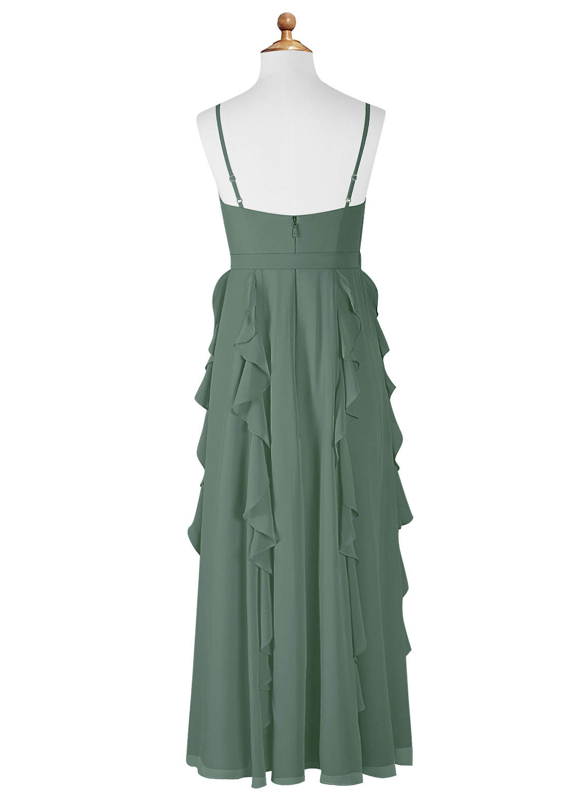 Azazie Peyton Junior Eucalyptus A-Line V-Neck Cascading Ruffles Chiffon Dress image6