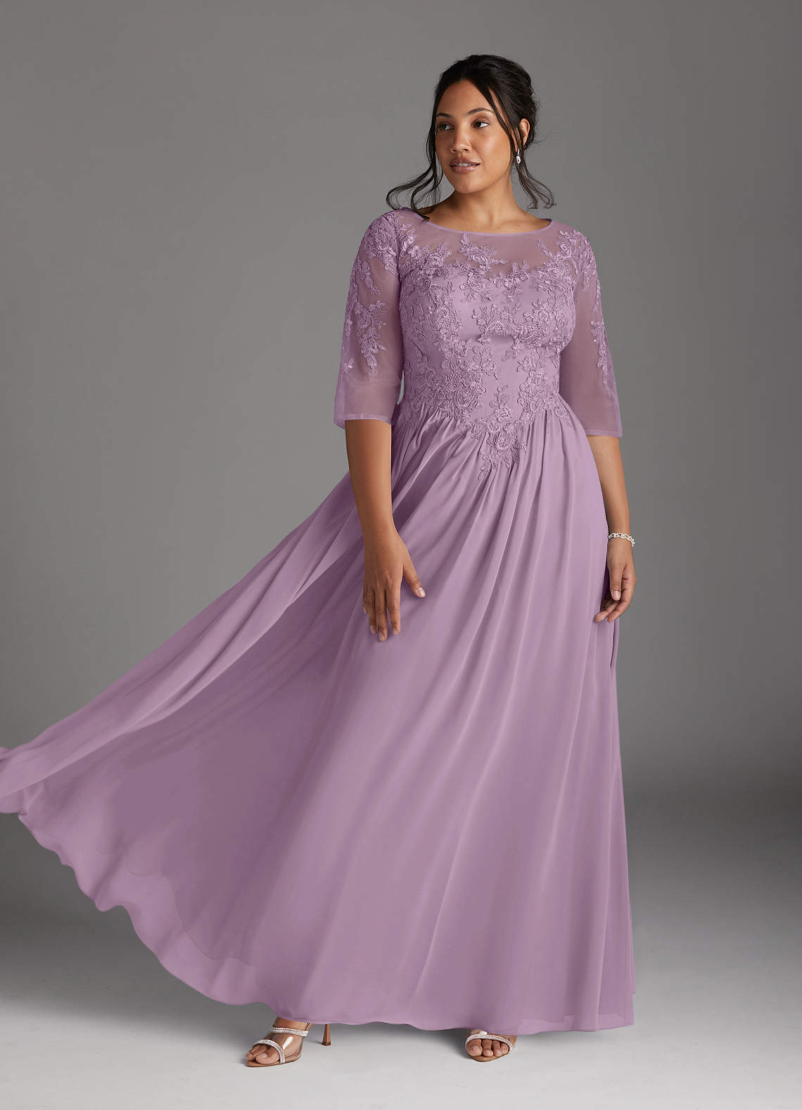 Azazie Mirielle Mother of the Bride Dresses Wisteria A-Line Scoop Lace Chiffon Dress image1
