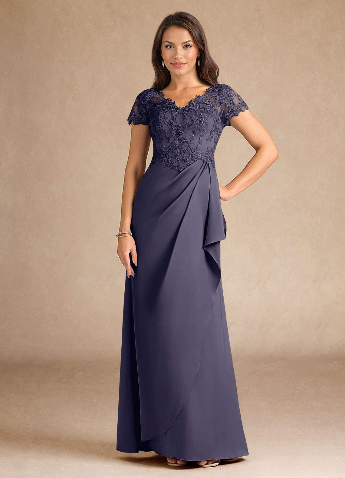Azazie Santa Ana Mother of the Bride Dresses Stormy A-Line Lace Stretch Satin Dress image1
