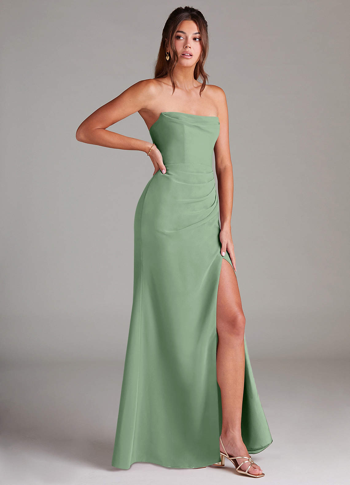 Azazie Leonis Bridesmaid Dresses Matcha Sheath Strapless Chiffon Convertible Dress image7