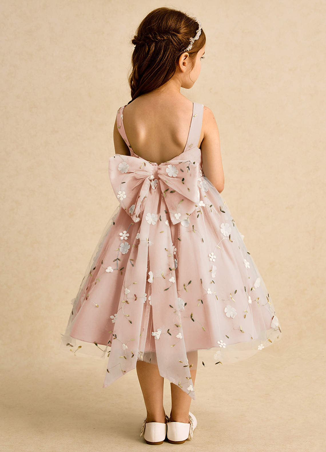 Azazie Bean Blumenmädchenkleider Ballkleid ärmellos Tüll Kleid Englisches Rosa image1