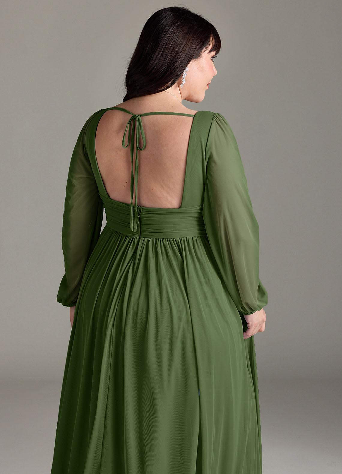 Azazie Norah Abiti da Damigella Abito A-Line in Chiffon con Maniche lunghe e Scollo a V Oliva image12