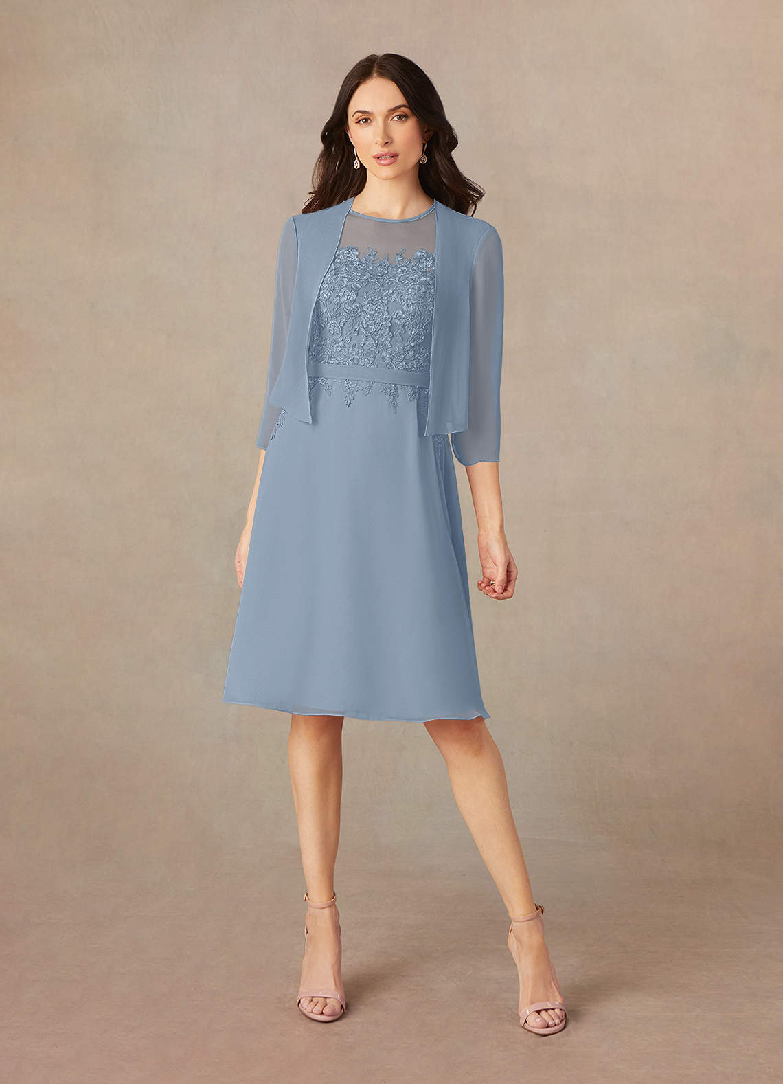 Azazie Klaus Kleider für die Brautmutter A-Linie Pailletten Schaufel Chiffon Kleider Staubblau image1