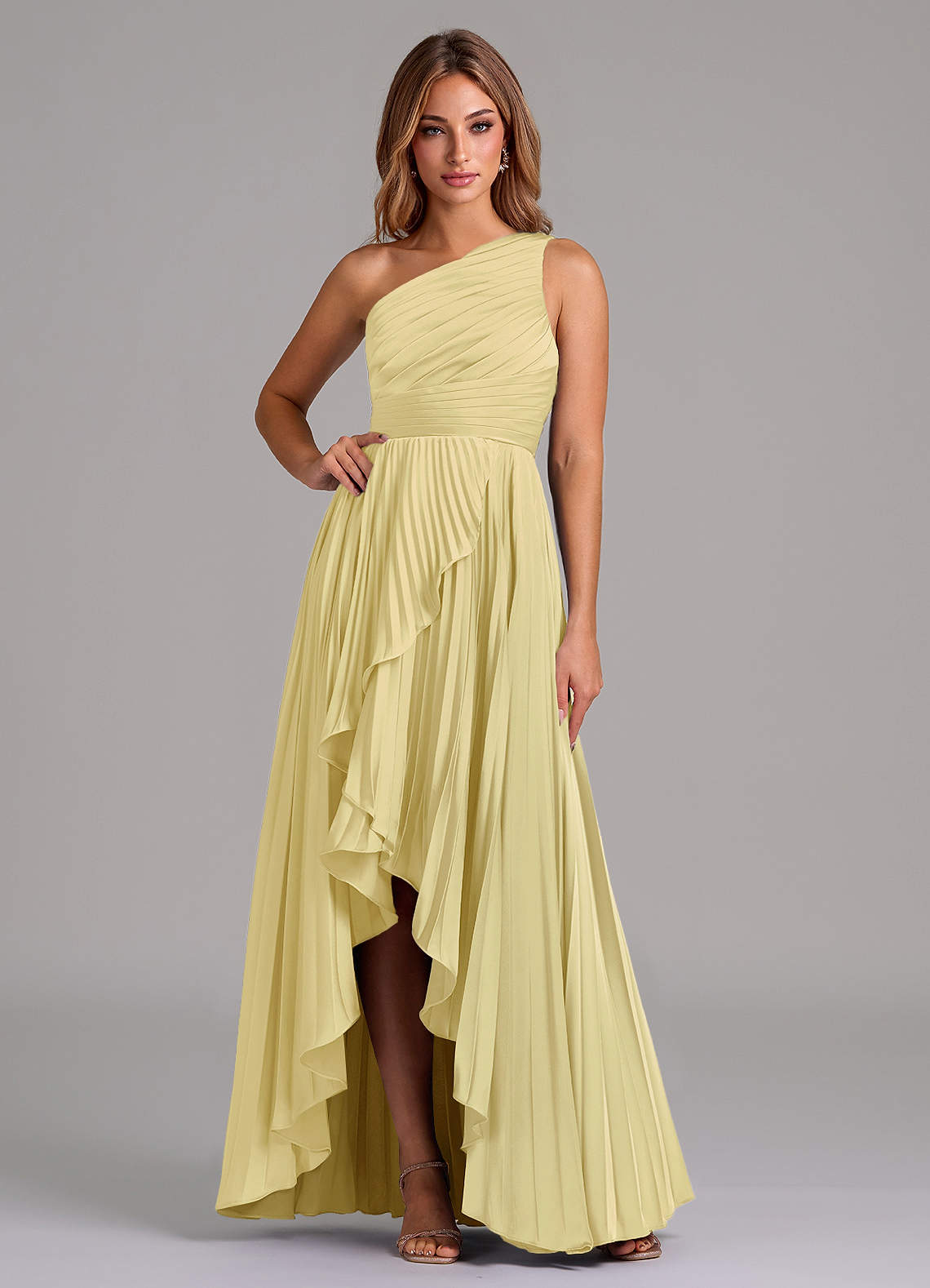 Azazie Lyrica Abiti da Damigella Abito A-Line in Raso Elasticizzato Monospalla Sorbetto Al Limone image1