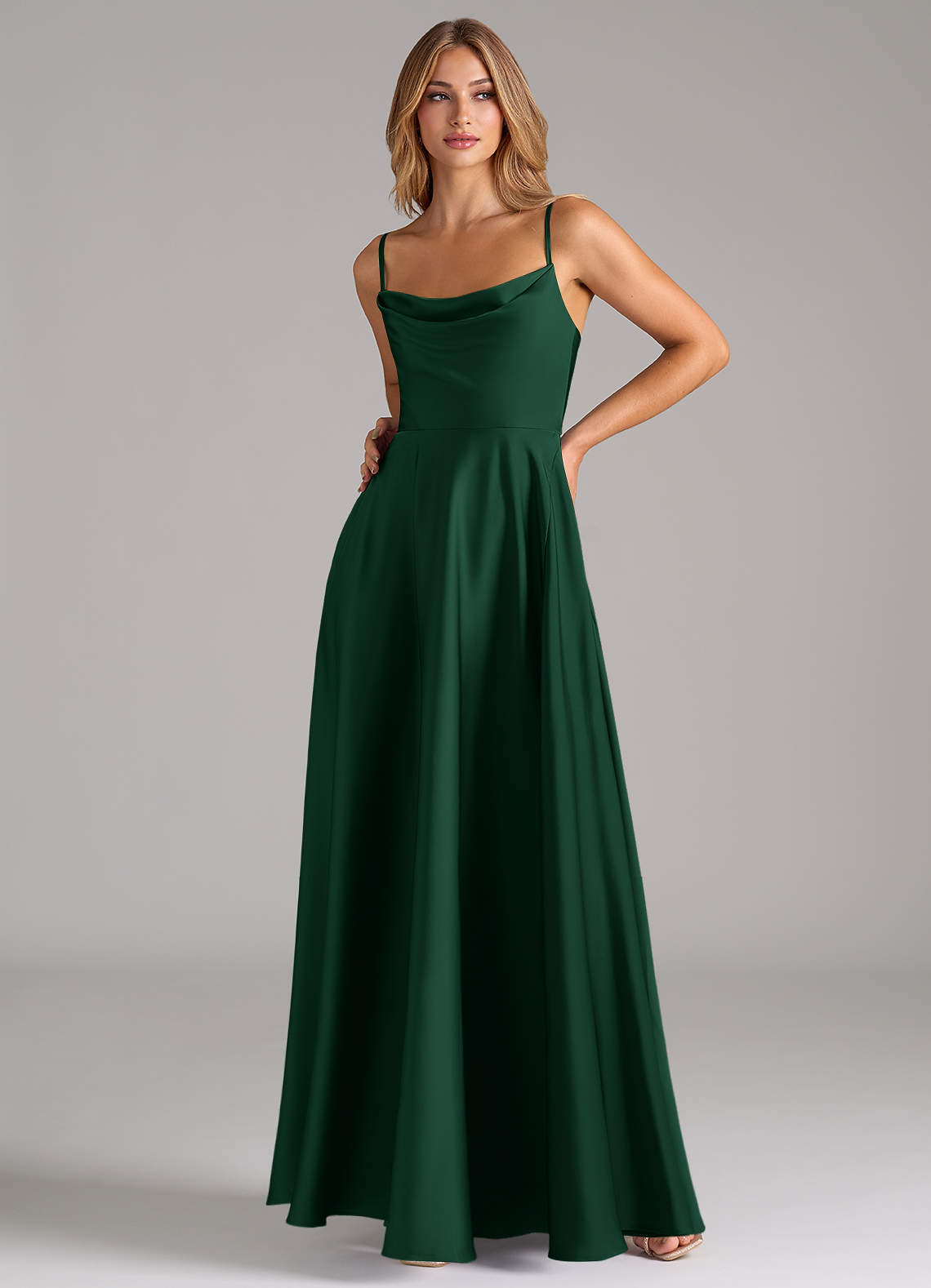 Azazie Elle Bridesmaid Dresses Dark Green A-Line Pleated Stretch Satin Dress image4