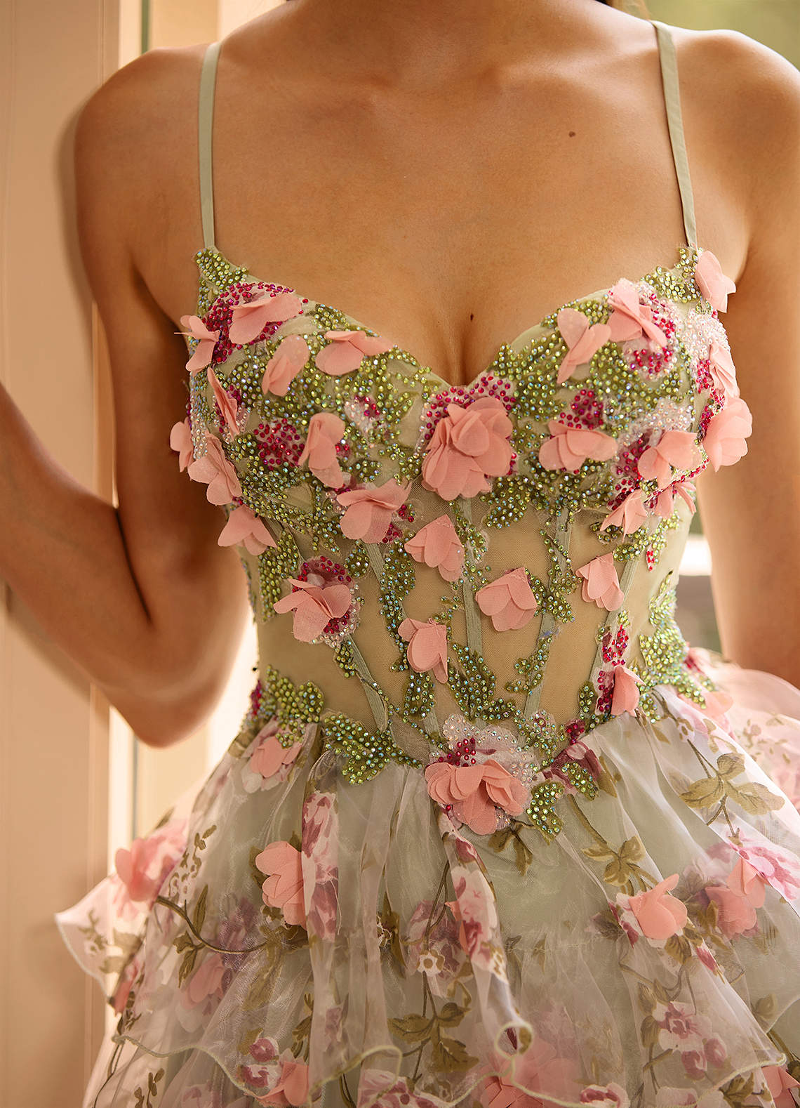 Petalia Green 3D Flower A-Line Mini Dress | Azazie