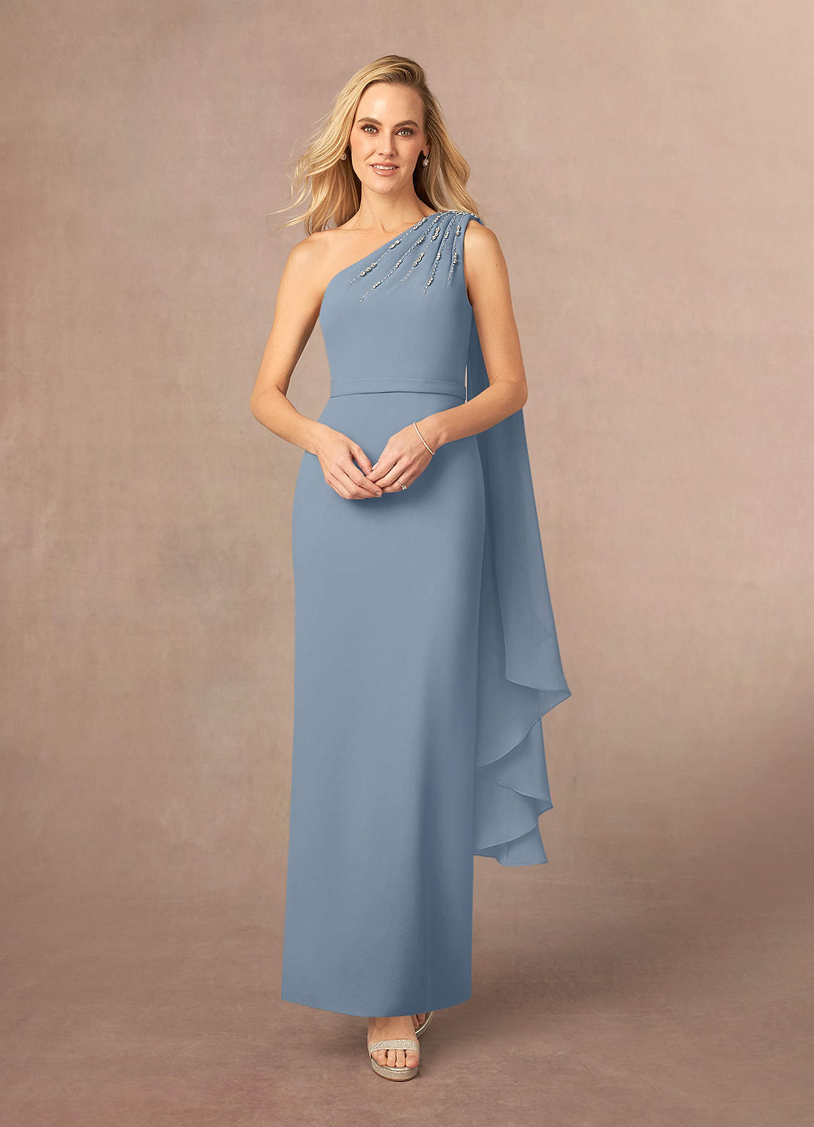 Azazie Gianna Mother of the Bride Dresses Dusty Blue One Shoulder Stretch Crepe Dress image1