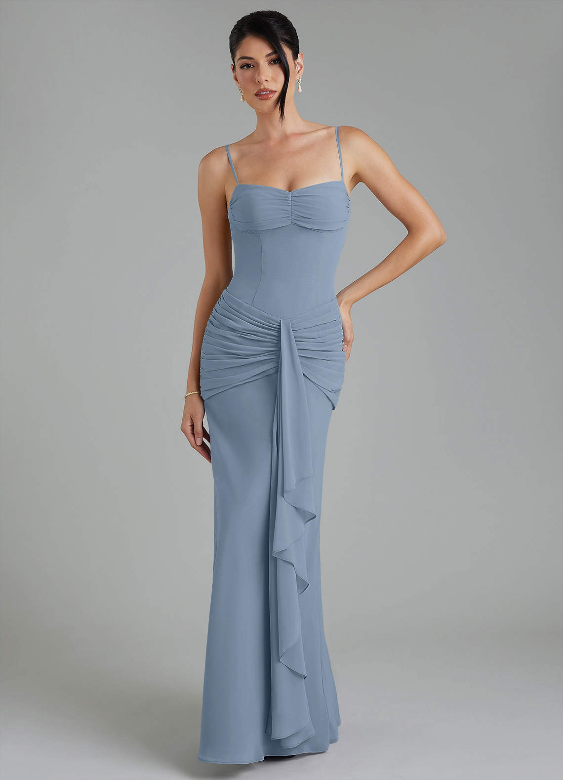 azure blue cassie dress Azazie Dusty Chiffon Bridesmaid Dresses Ladies dresses Sleeveless Lined Pockets One malena archive style Length:One size fit (23
