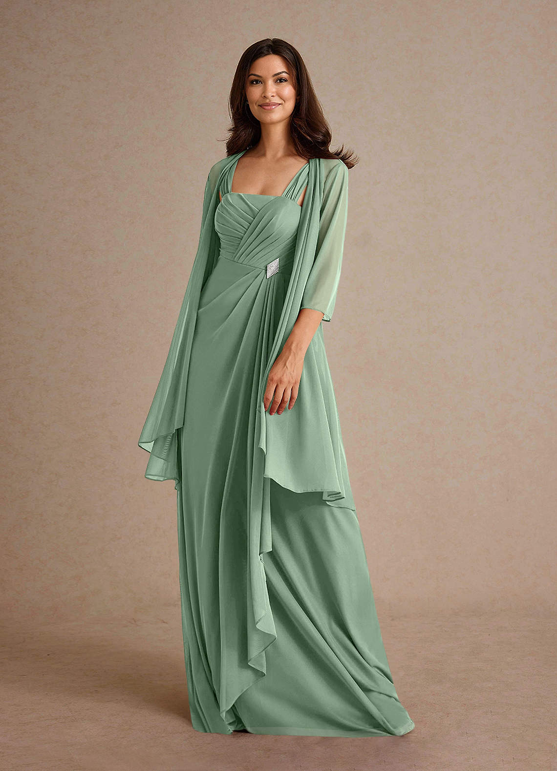 Azazie Clinton vestidos de madre de la novia Vestido de Matcha de Malla de Corte En A con Plisado image1