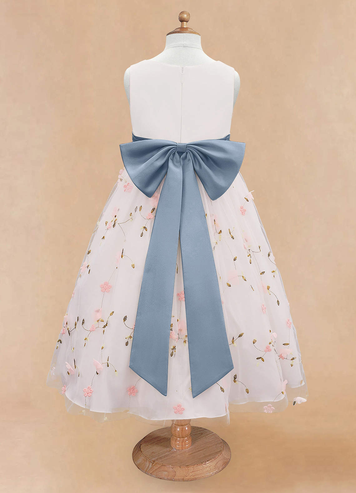 Azazie Pollie Flower Girl Dresses Blushing Pink Dusty Blue A-Line Bow Tulle Dress image11